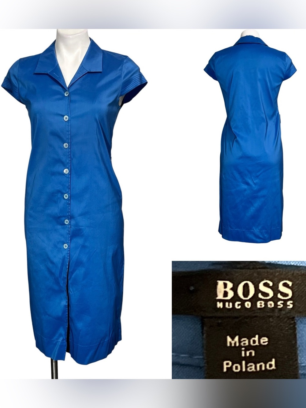 BOSS Hugo Boss Shirt Dress 6 Blue Button-Front knee length office business fall